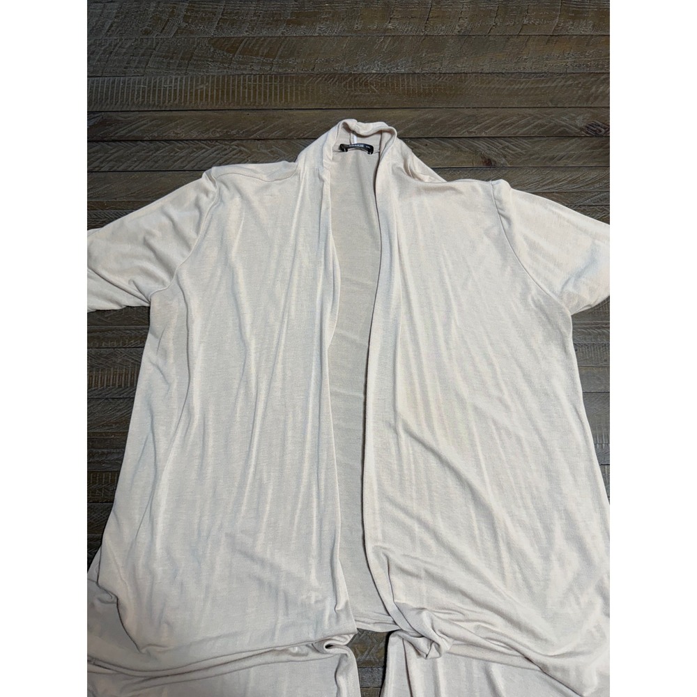 DRSKIN Cardigan Women XXL Cream Short Sleeve Open Front High-Low Draped Preloved